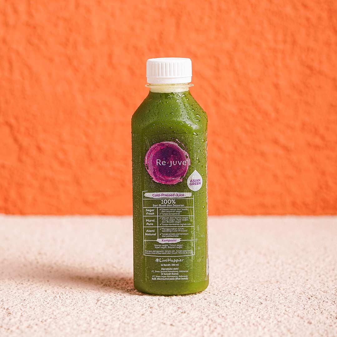 Rejuve Cold-Pressed Juice Asian Green, Organic Spinach, Organic Cucumber, Pineapple, Apple