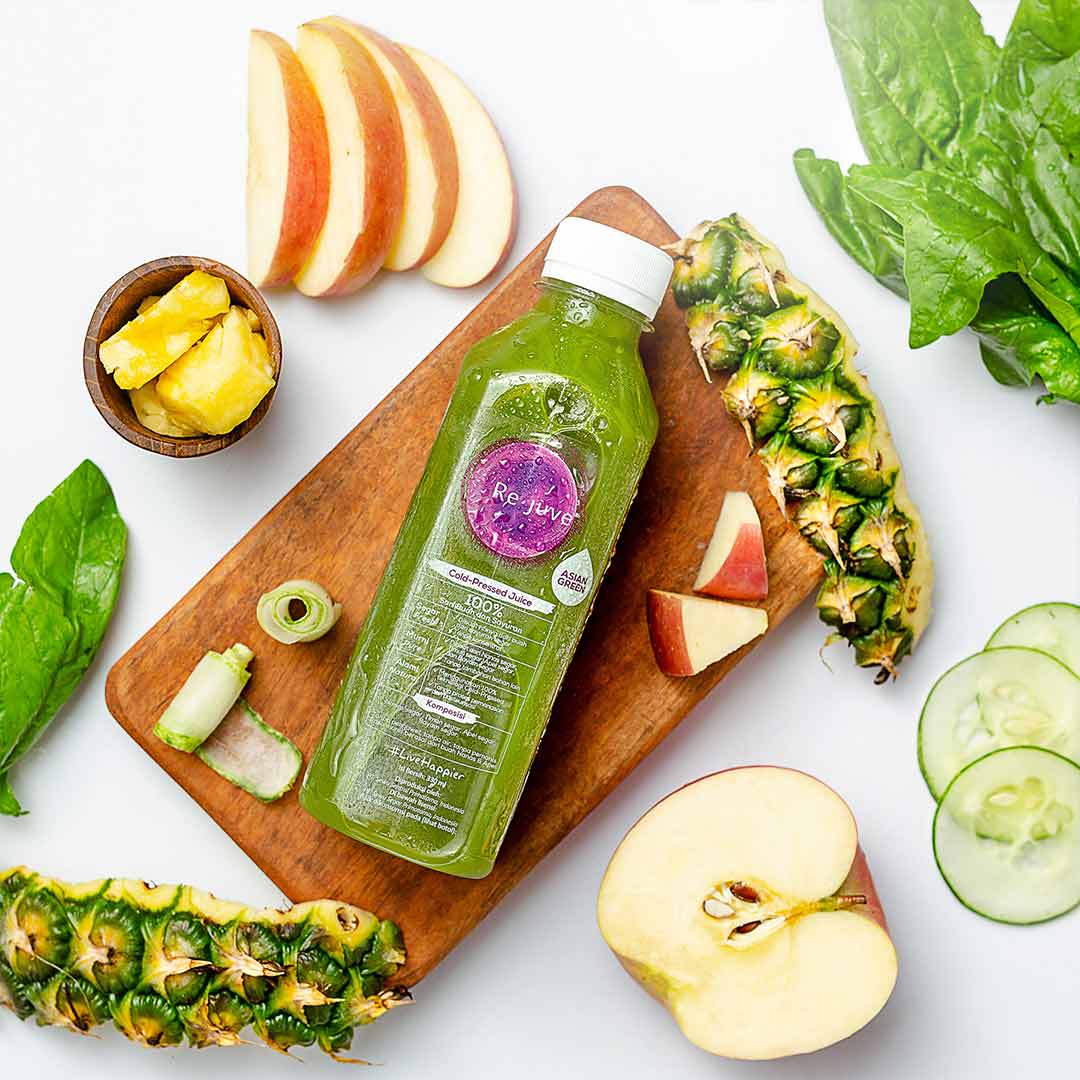 Rejuve Cold-Pressed Juice Asian Green, Organic Spinach, Organic Cucumber, Pineapple, Apple